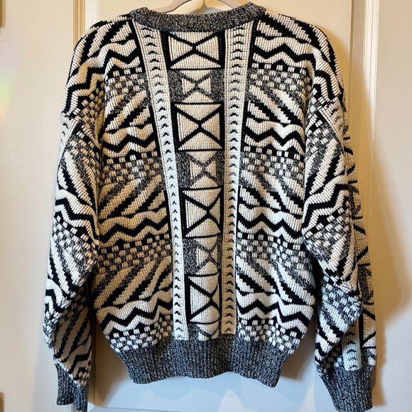 Vintage CAMPUS black and white print "Cosby" sweater size XL - Picture 3 of 4